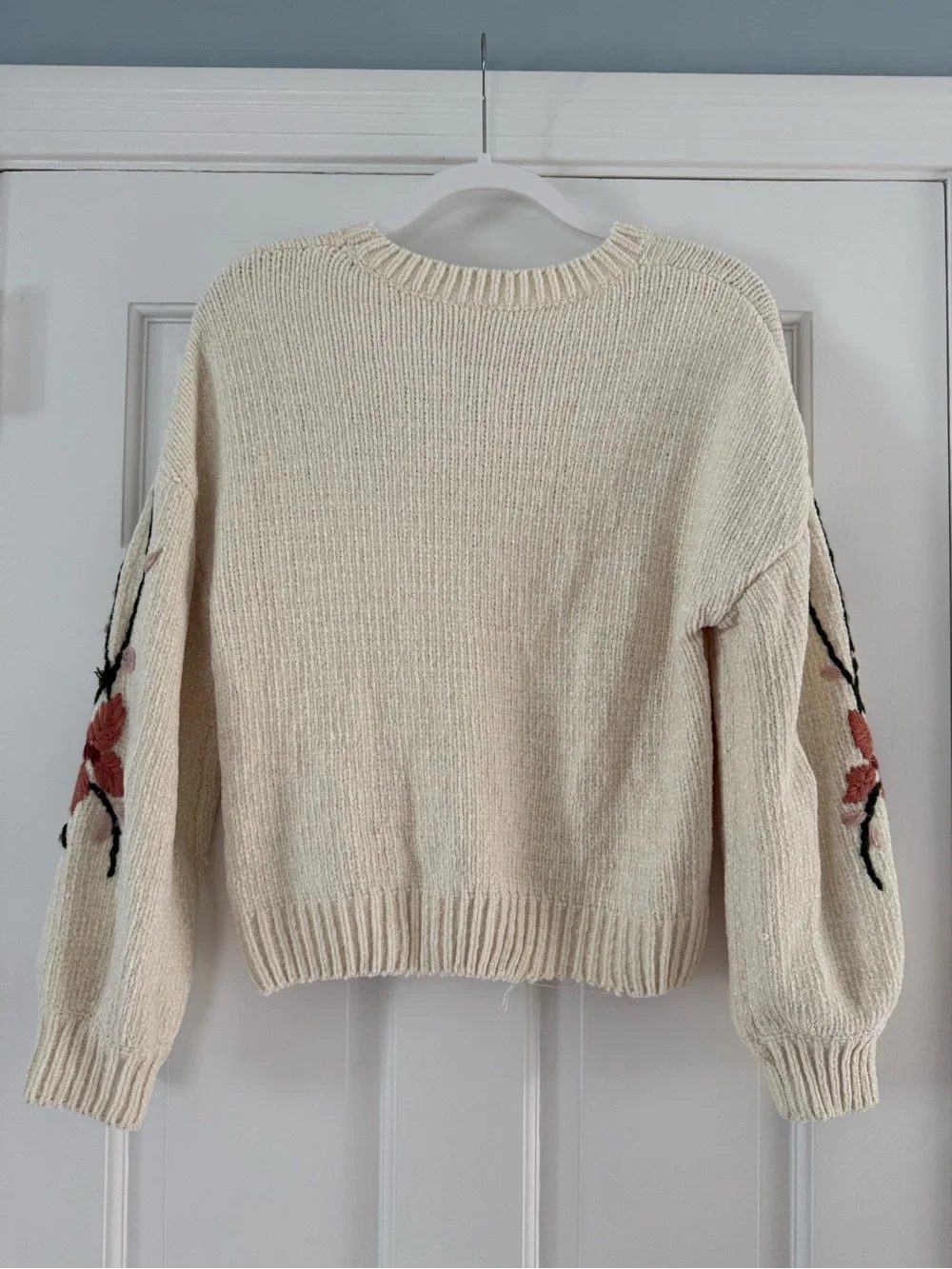Francesca’s Cream Floral Embroidered Sleeve Sweater